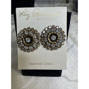 Liz Palacios VTG X-large Florette Earrings /Swarovski Crystals Gold Tone Clip.